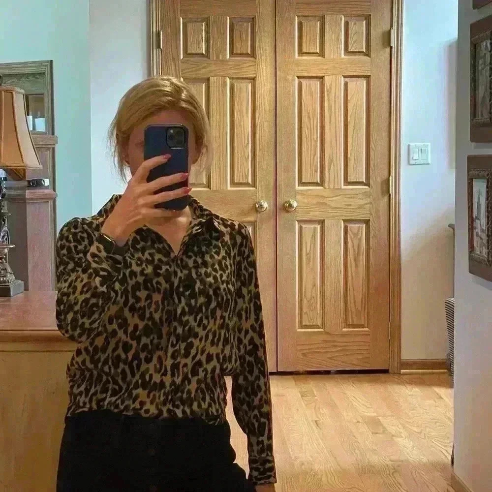 Halogen Hidden Button Animal Print Button Down Bl… - image 8